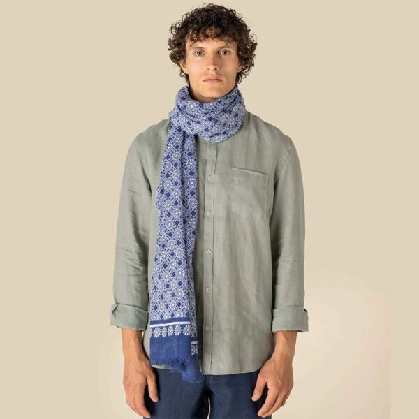 Spasso Blue Floral Mosaic Scarf Thumbnail